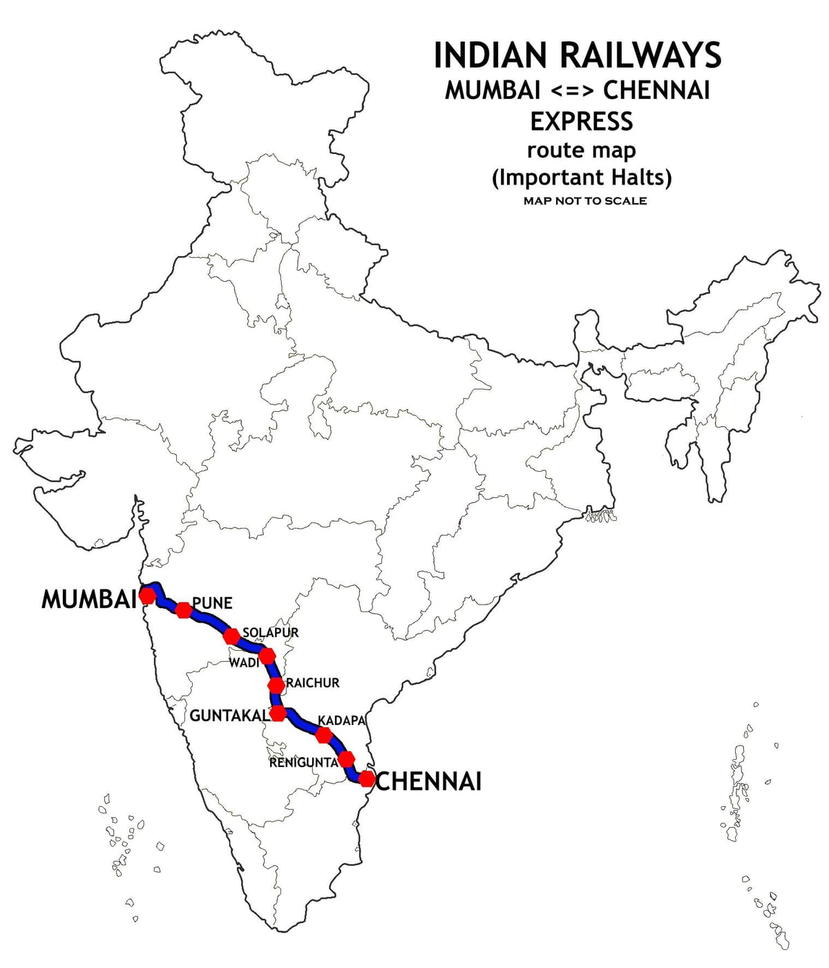 De Mumbai à destination de Chennai train route map