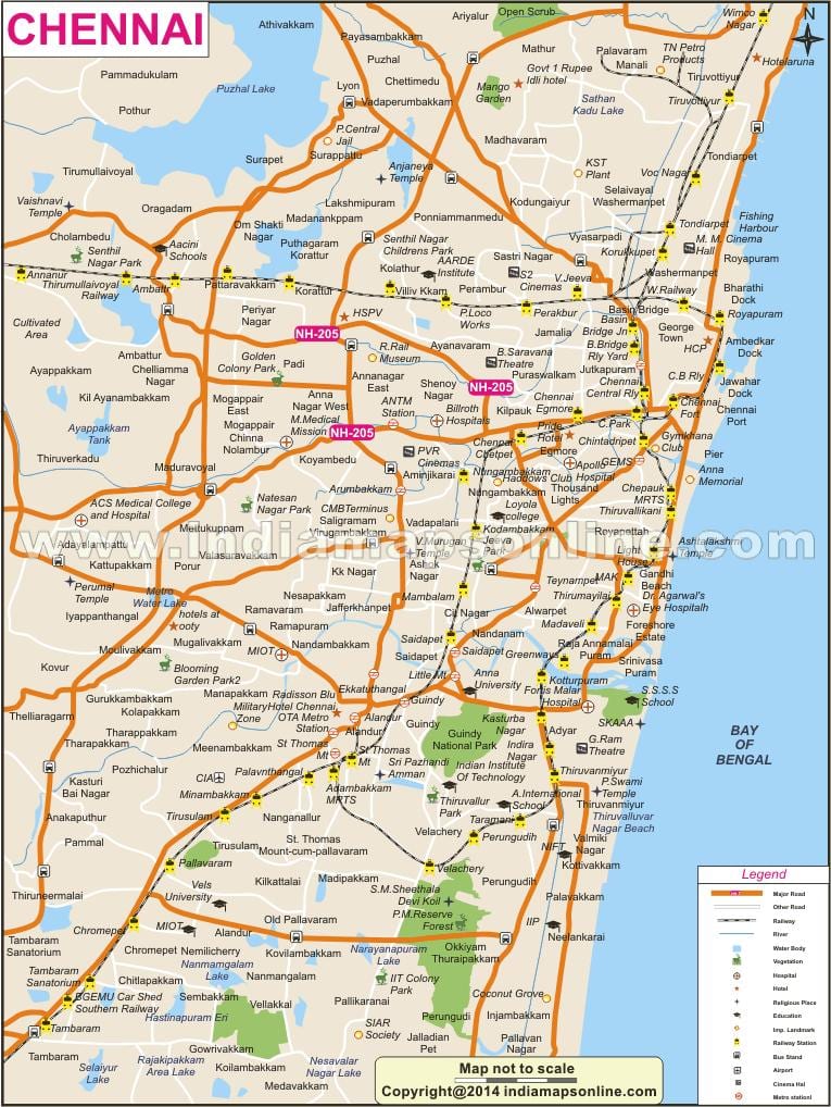 La ville de Chennai carte complète