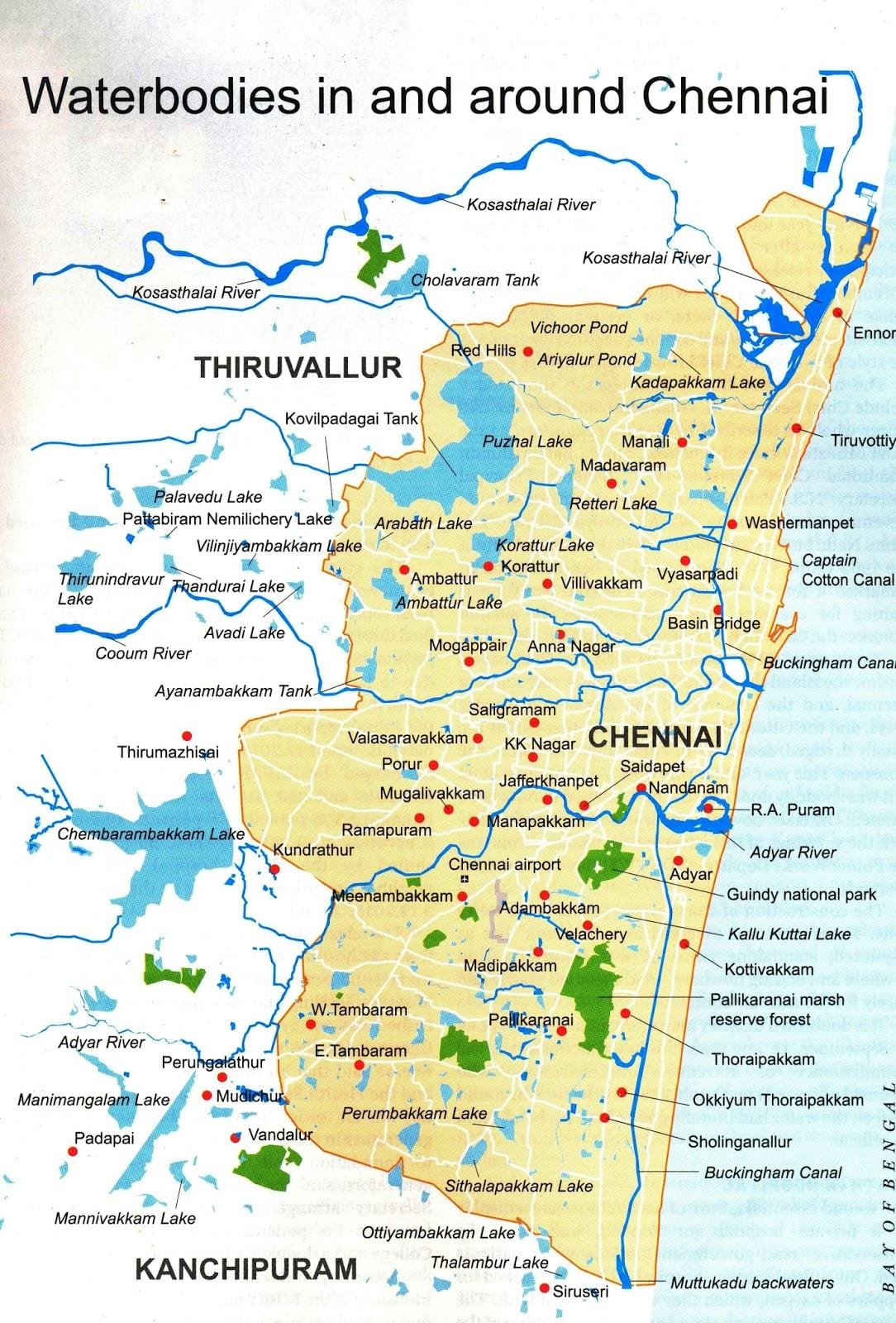 Chennai plans d'eau de la carte
