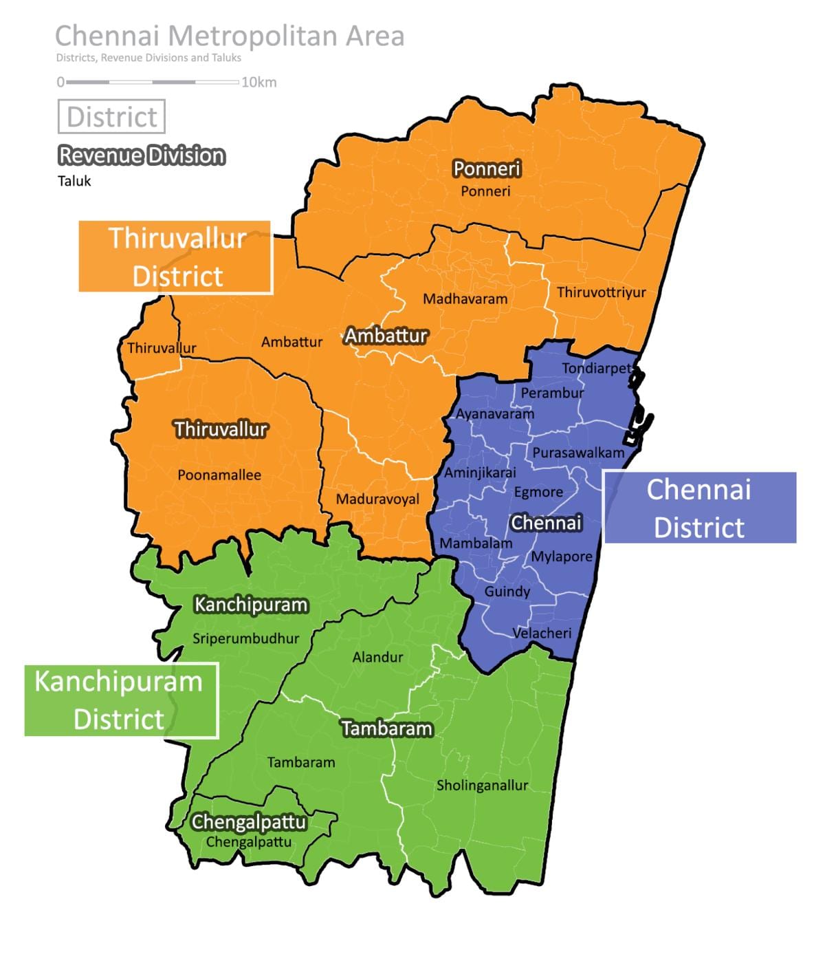 Chennai carte avec des zones