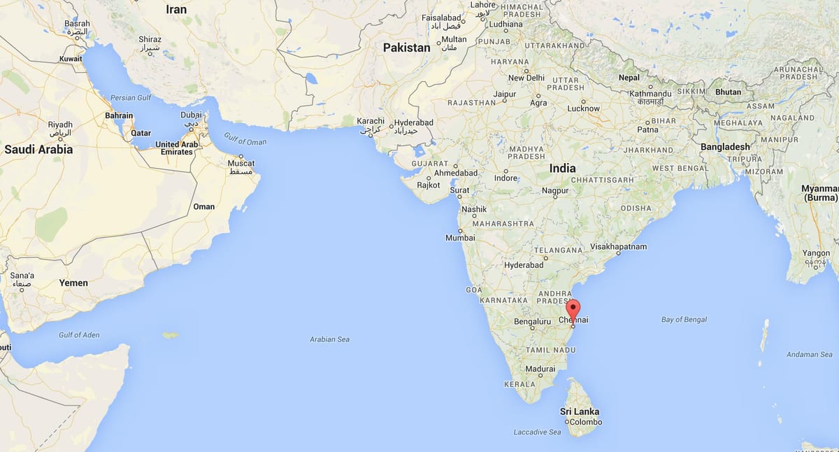 Chennai sur la carte de l'inde