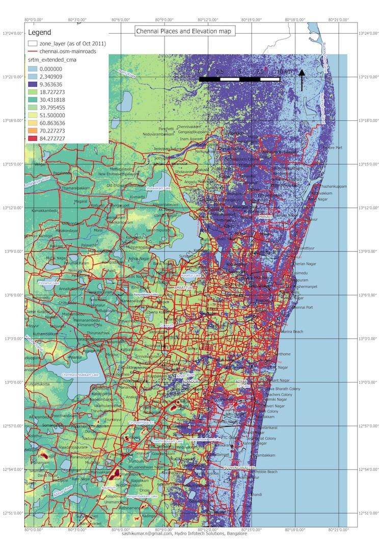 inondation de la carte de Chennai