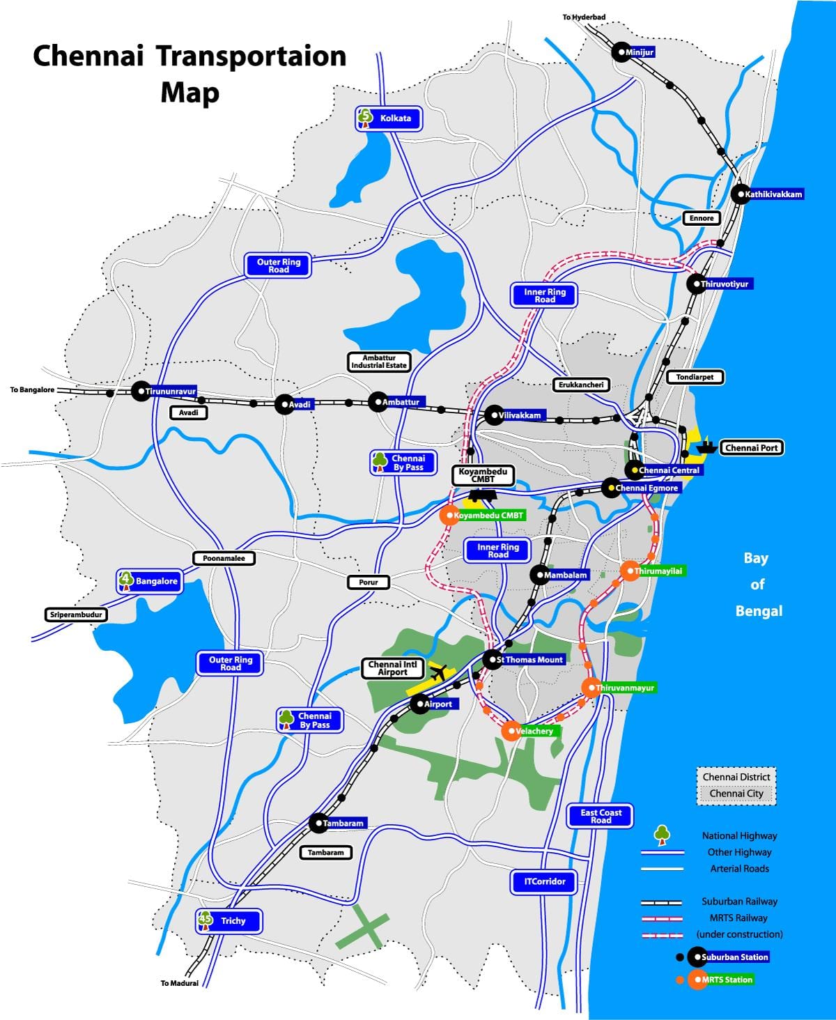 carte de Chennai lacs