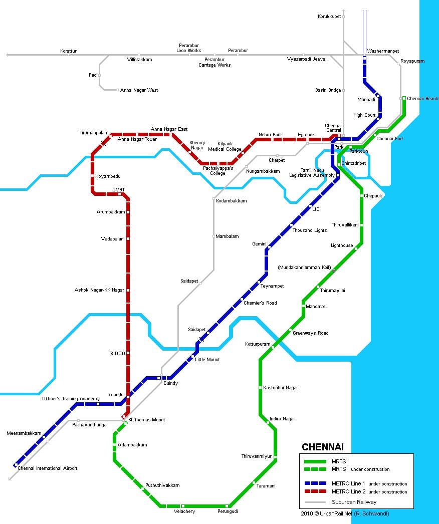Chennai stations de métro de la carte