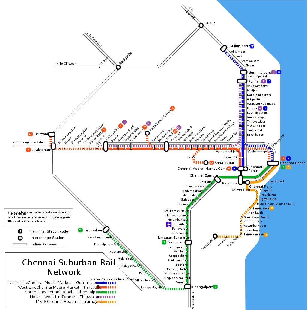 Chennai chemin de fer de banlieue carte