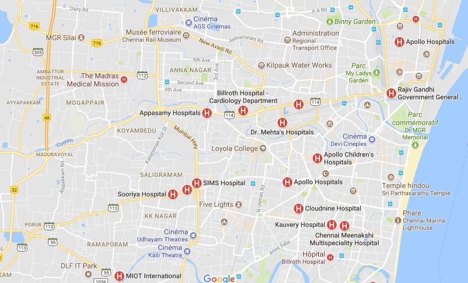 carte de Chennai Hôpitaux 